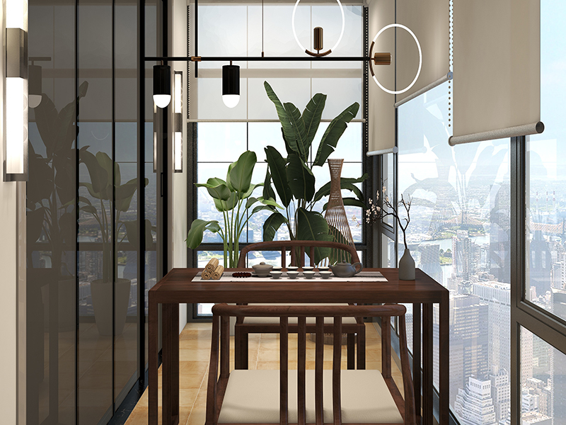 青岛华达公寓阳台局部翻新 120平米中式风格装修住宅 典雅大气